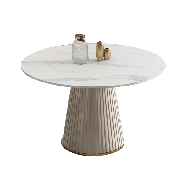 Scandinavian Sintered Stone Table Set of 5/7 with White Round Table Dining Set with Leather Chairs