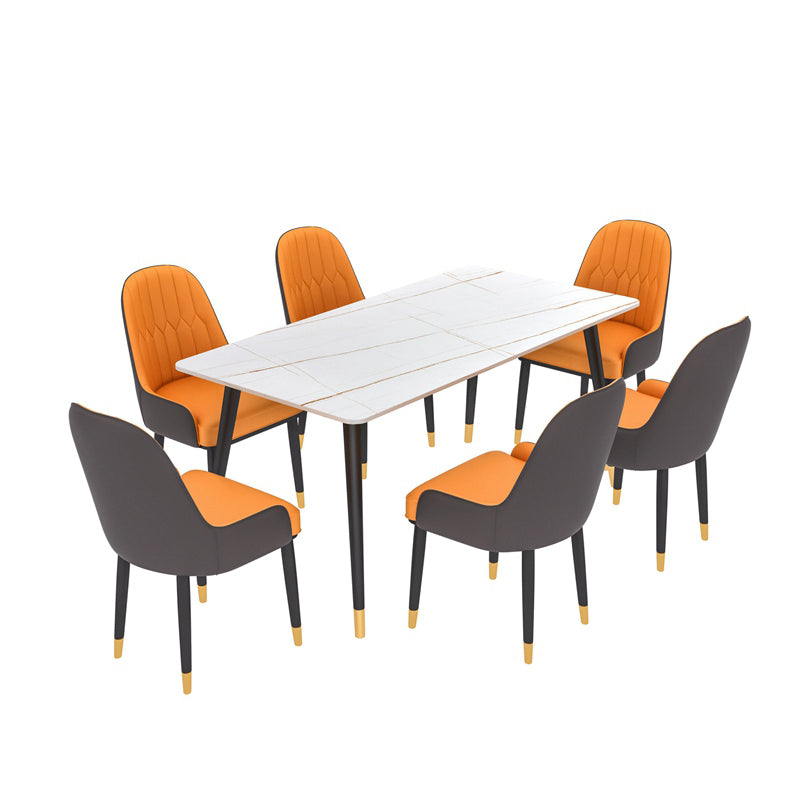 Modern Kitchen Sintered Stone Dining Set Rectangular Standard Dining Set in White