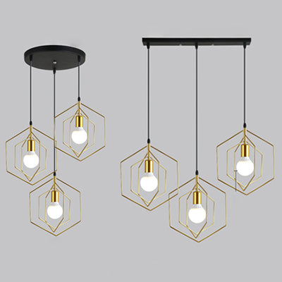 Sospensione in metallo esagonale Light Light Loft Retro 3 Luci Sala da pranzo Pendant Light in oro