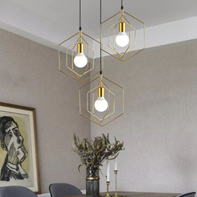 Sospensione in metallo esagonale Light Light Loft Retro 3 Luci Sala da pranzo Pendant Light in oro