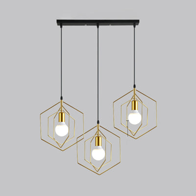 Sospensione in metallo esagonale Light Light Loft Retro 3 Luci Sala da pranzo Pendant Light in oro