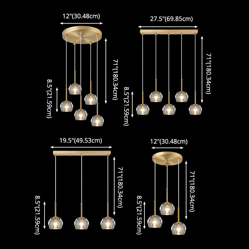 Balle Shade Dining Room Suspension lampe cristal Minimaliste Lumière suspendue en or