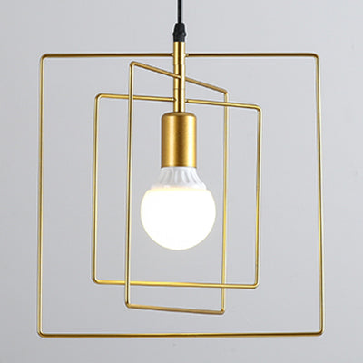 Frame Squared Metal Pendant Lighting Vintage Industrial 3 Lights Dining Room Hanging Ceiling Light in Gold