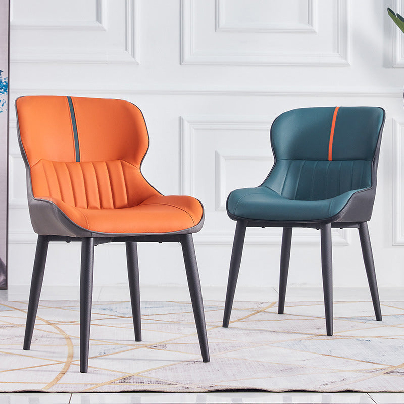 Leather Dining Side Chair Modern Indoor Wingback Chair with Black Legs