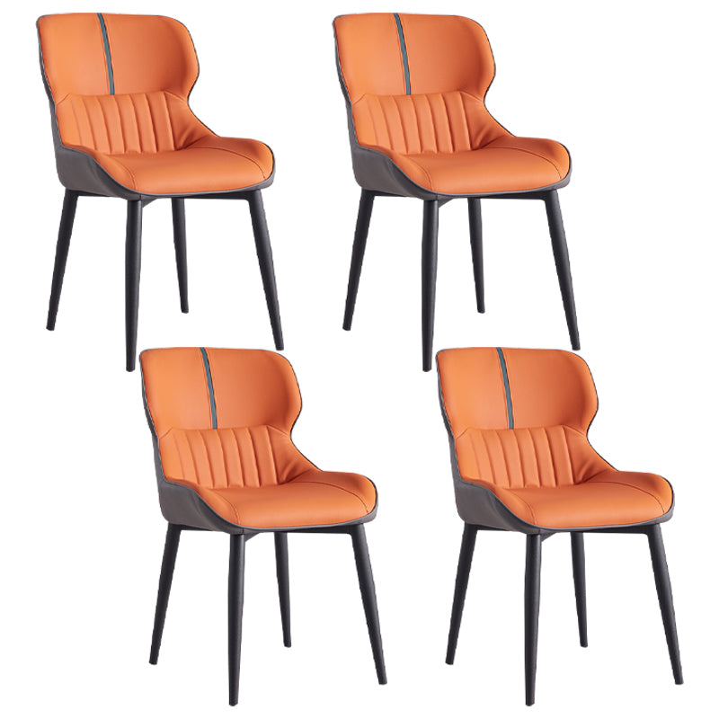 Leather Dining Side Chair Modern Indoor Wingback Chair with Black Legs