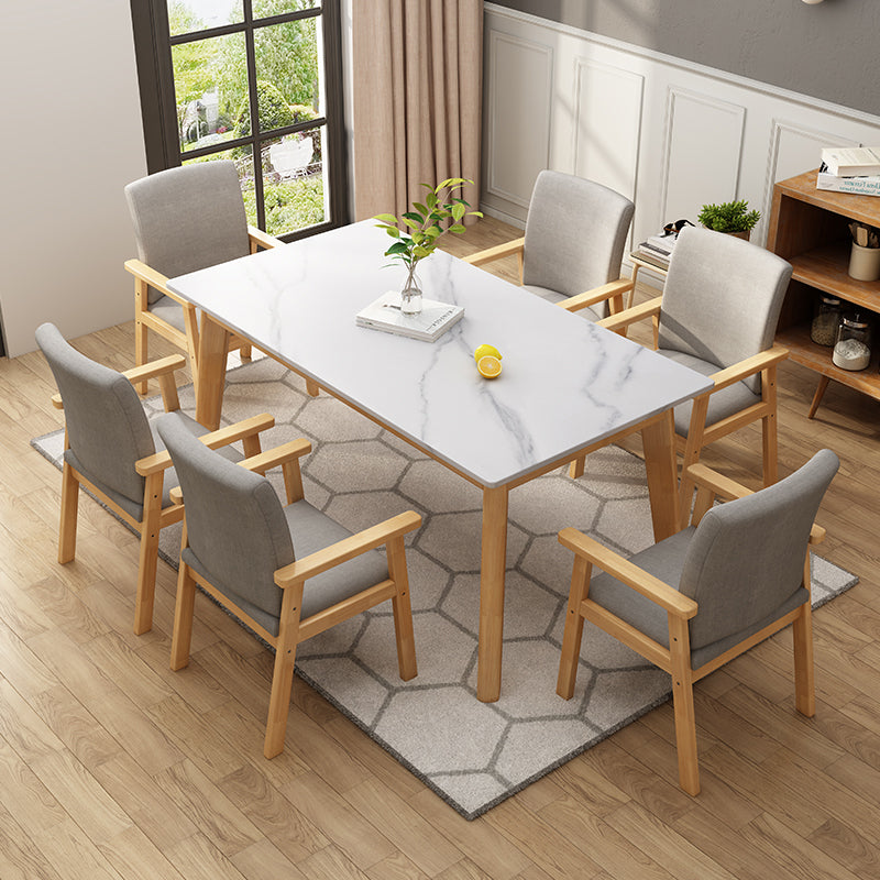 Minimalist Sintered Stone Top Kitchen Dining Set White Standard Dining Set with 4 Legs Table