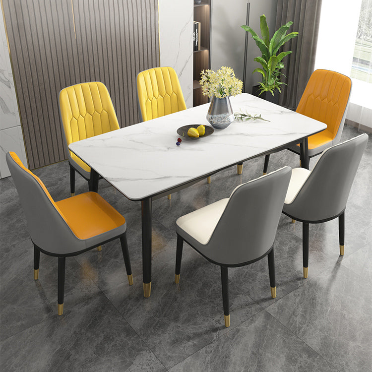 Modern Sintered Stone Table Set of 5/7 with Rectangle Table Dining Set with PU Leather Chairs