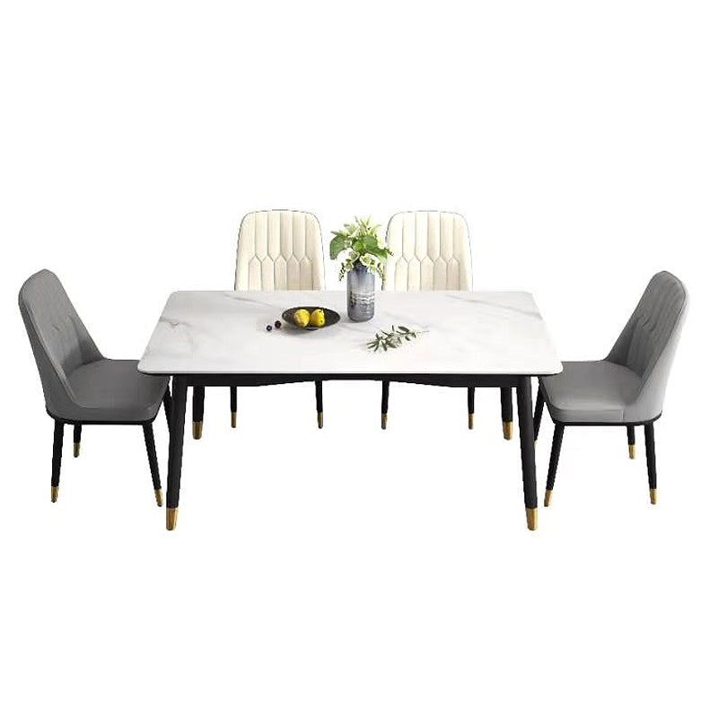 Modern Sintered Stone Table Set of 5/7 with Rectangle Table Dining Set with PU Leather Chairs
