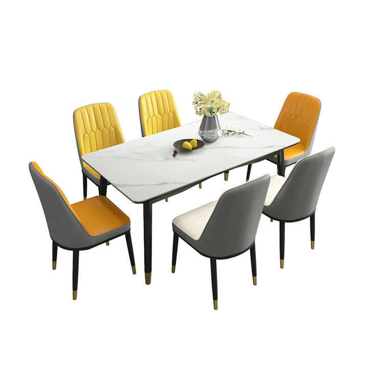 Modern Sintered Stone Table Set of 5/7 with Rectangle Table Dining Set with PU Leather Chairs