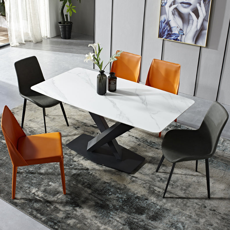Dining Room Sets Contemporary with Sintered Stone Dining Table and Cushion Chairs