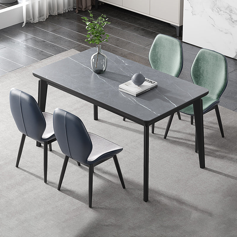 Modern Sintered Stone Table Set of 5/7 with Rectangle Table Dining Set with PU Leather Chairs