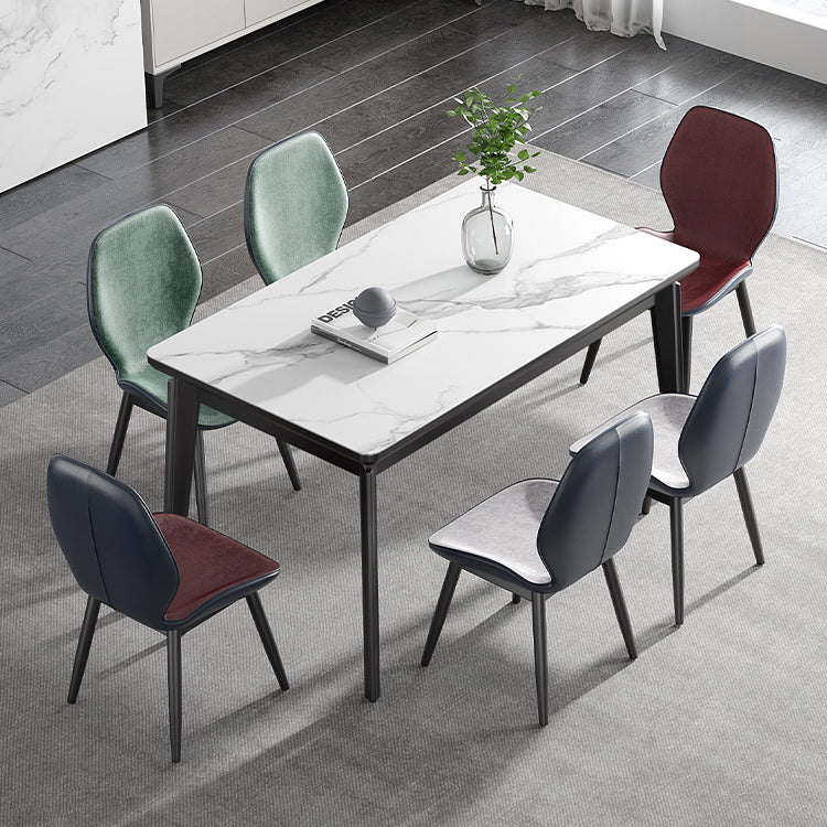 Modern Sintered Stone Table Set of 5/7 with Rectangle Table Dining Set with PU Leather Chairs