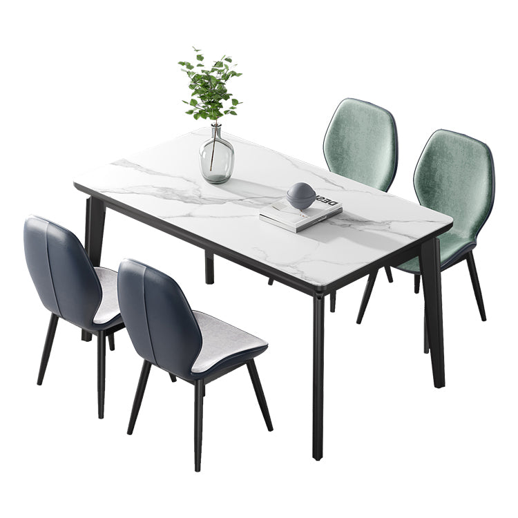 Modern Sintered Stone Table Set of 5/7 with Rectangle Table Dining Set with PU Leather Chairs