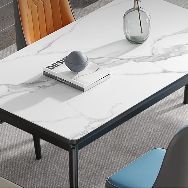 Modern Sintered Stone Table Set of 5/7 with Rectangle Table Dining Set with PU Leather Chairs