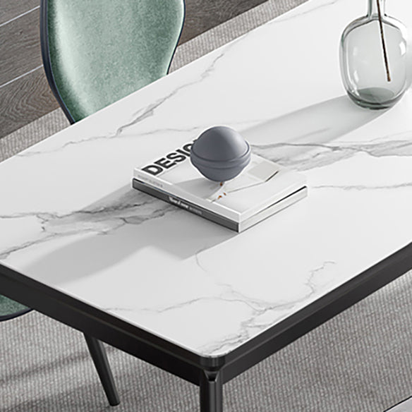 Modern Sintered Stone Table Set of 5/7 with Rectangle Table Dining Set with PU Leather Chairs