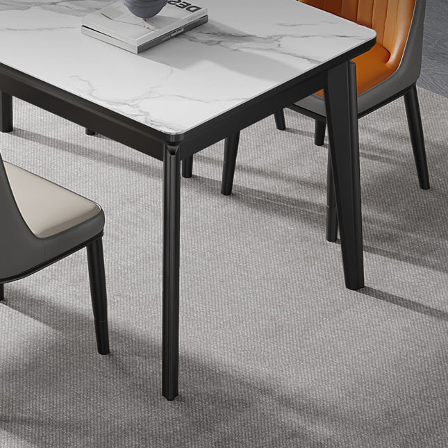 Modern Sintered Stone Table Set of 5/7 with Rectangle Table Dining Set with PU Leather Chairs