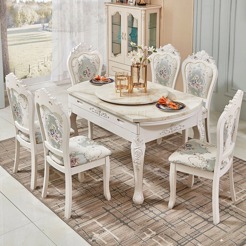 Glam Style Kitchen Marble Top Furniture of Standard Height Formal Dining RoomTable Set