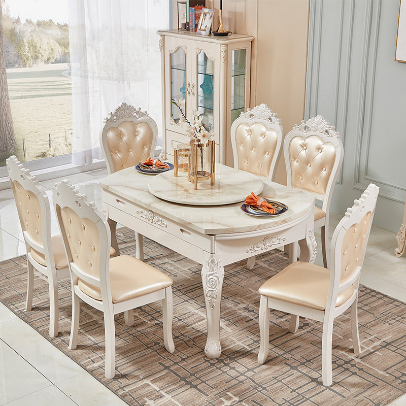 Glam Style Kitchen Marble Top Furniture of Standard Height Formal Dining RoomTable Set