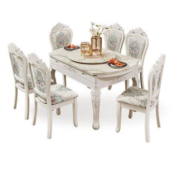 Glam Style Kitchen Marble Top Furniture of Standard Height Formal Dining RoomTable Set