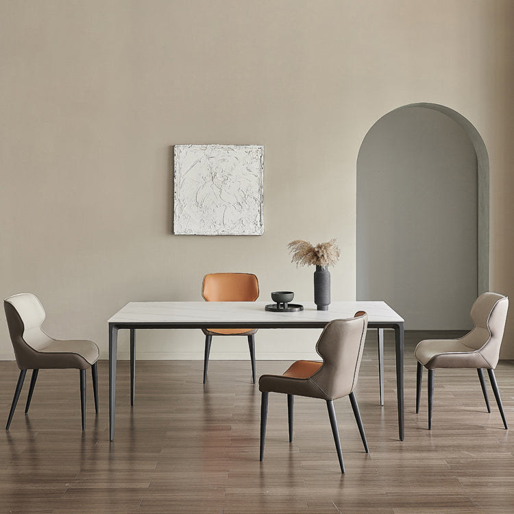 Contemporary Sintered Stone Dining Sets with Rectangle Table and Metal 4 Legs Base Dining Furniture