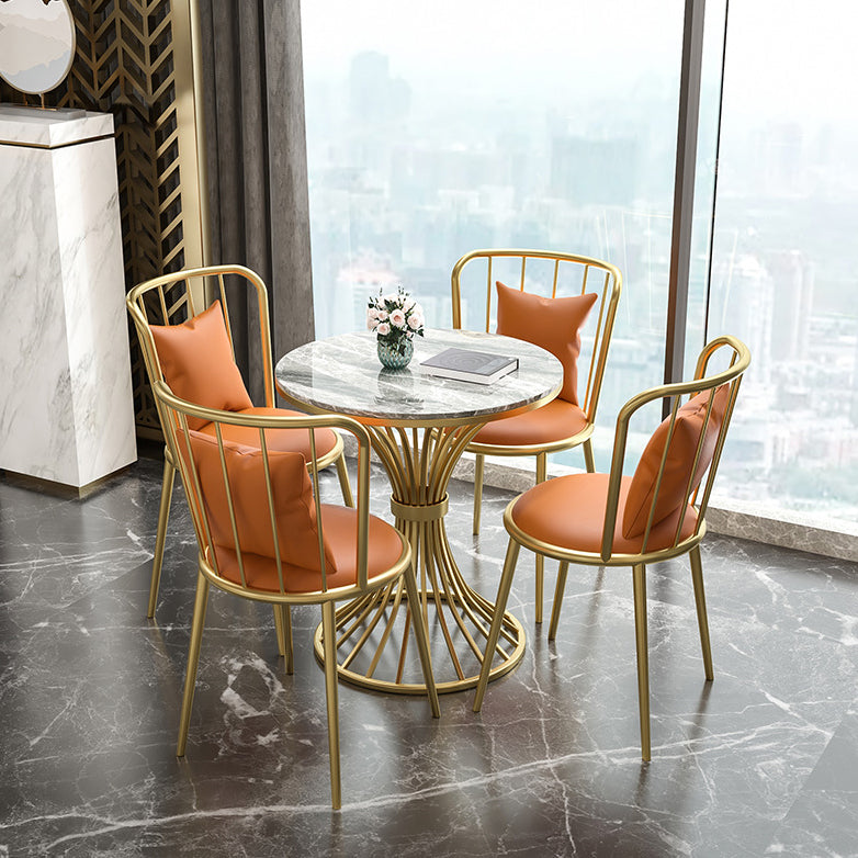 Glam Sintered Stone Dining Room Set with Round Table and Metal Base Formal Dining Table Furniture