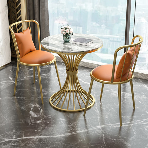 Glam Sintered Stone Dining Room Set with Round Table and Metal Base Formal Dining Table Furniture