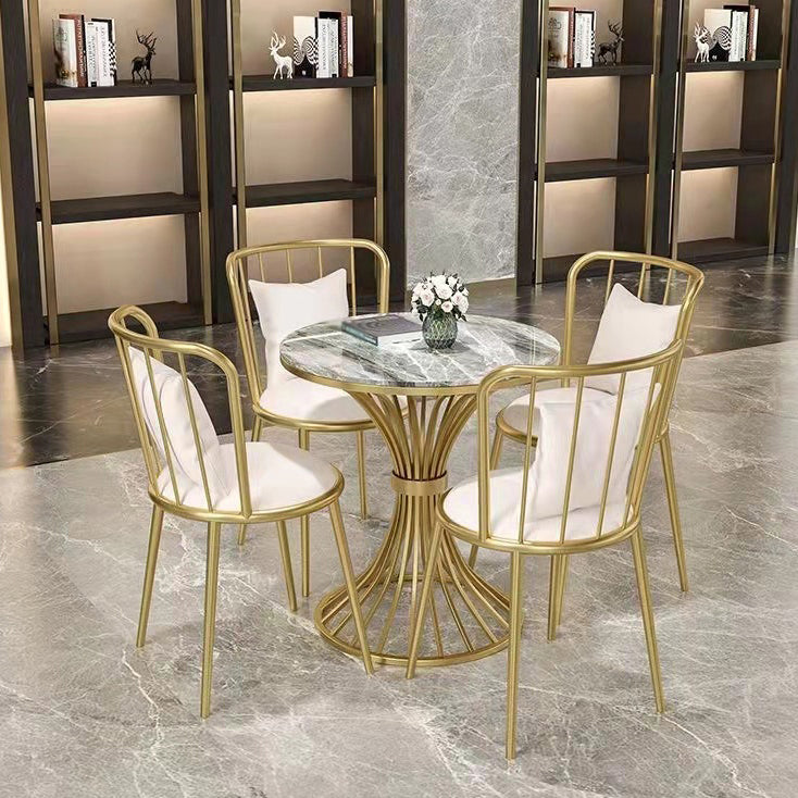 Glam Sintered Stone Dining Room Set with Round Table and Metal Base Formal Dining Table Furniture