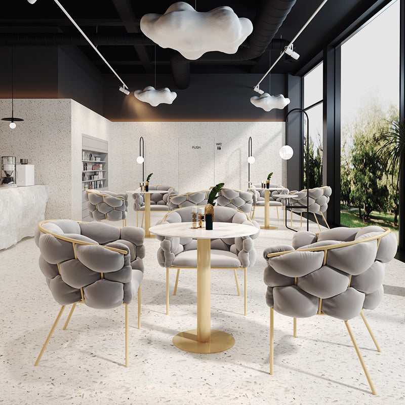 Glam Sintered Stone Dining Room Set with Round Table and Gold Leg Formal Dining Table Furniture