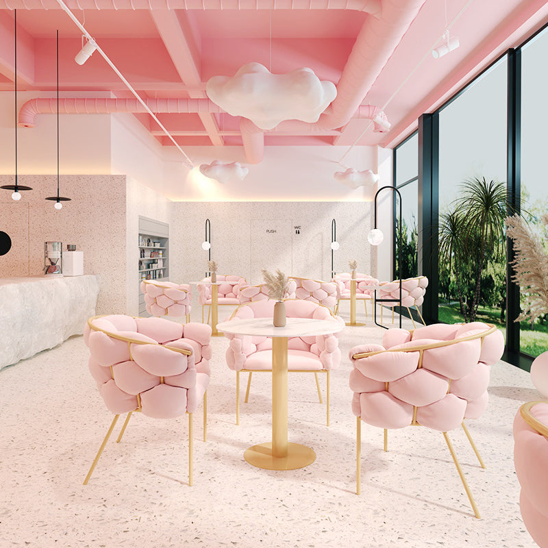 Glam Sintered Stone Dining Room Set with Round Table and Gold Leg Formal Dining Table Furniture