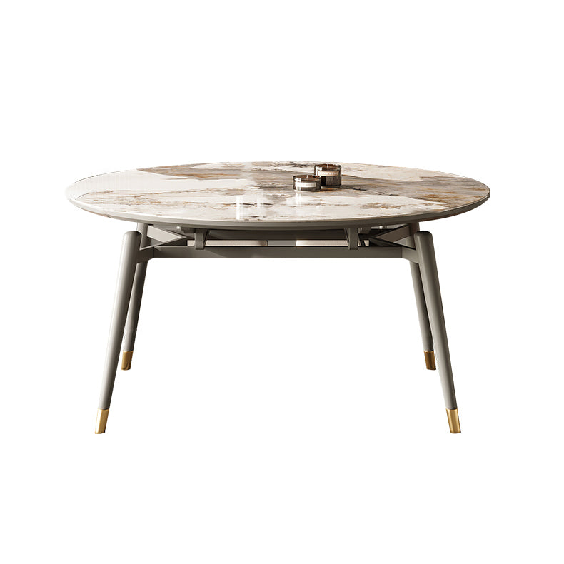 Scandinavian Sintered Stone Table Set of 5/7 with Round Table Retractable Dining Set