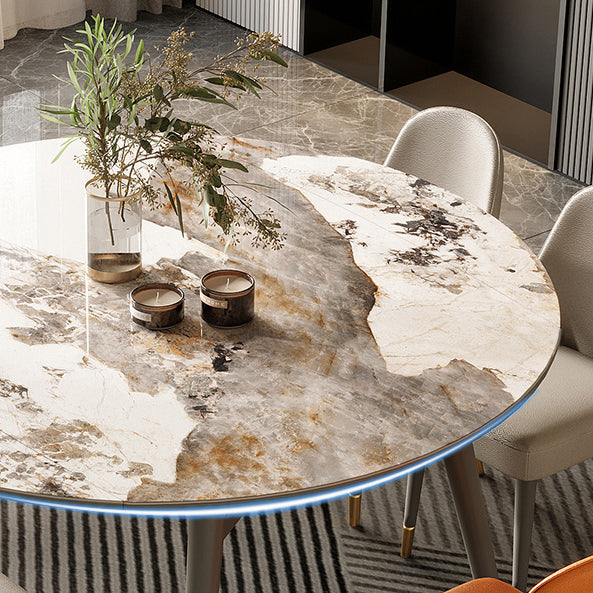 Scandinavian Sintered Stone Table Set of 5/7 with Round Table Retractable Dining Set