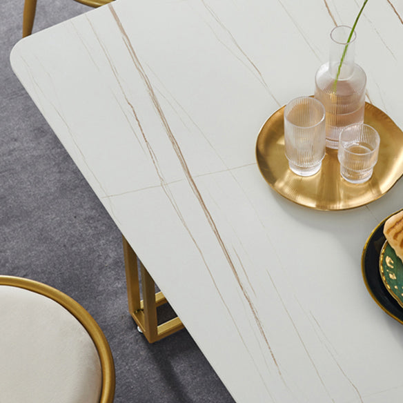 Glam Style Sintered Stone White Dining Room Set with Rectangle Table Formal Dining Table Furniture