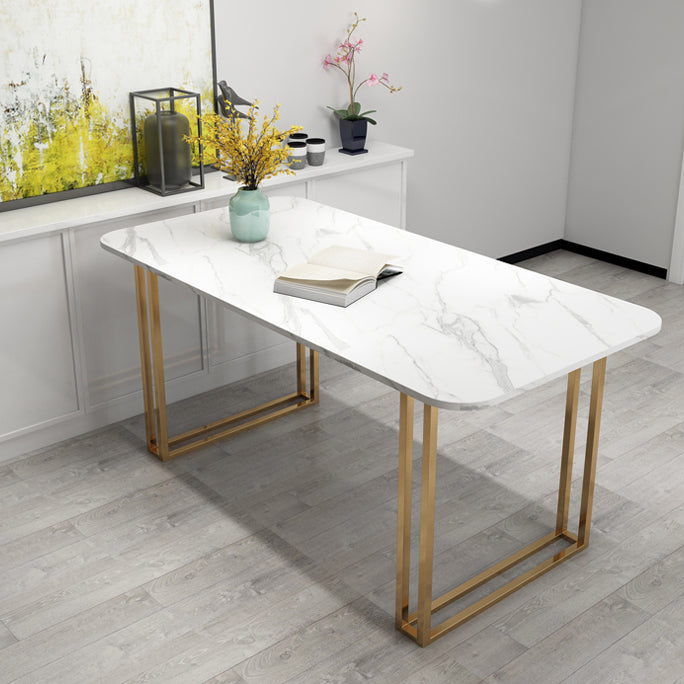 Glam Style Sintered Stone White Dining Room Set with Rectangle Table Formal Dining Table Furniture