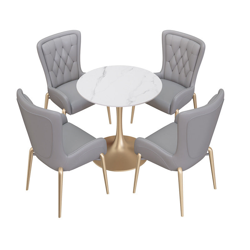 Glam Style Sintered Stone White Dining Room Set with Round Table Dining Table Furniture