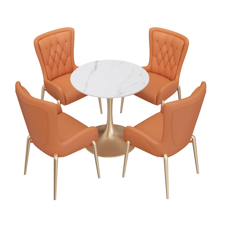 Glam Style Sintered Stone White Dining Room Set with Round Table Dining Table Furniture