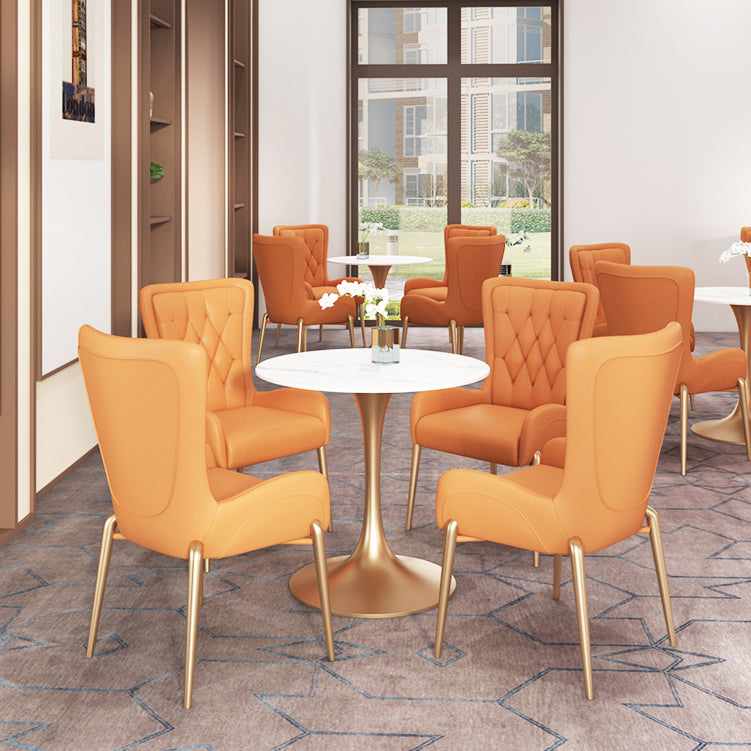 Glam Style Sintered Stone White Dining Room Set with Round Table Dining Table Furniture