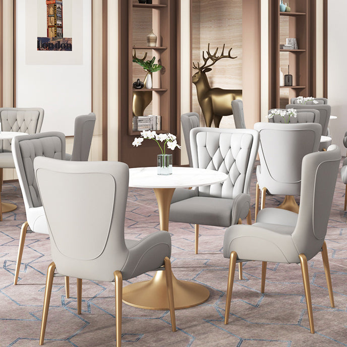 Glam Style Sintered Stone White Dining Room Set with Round Table Dining Table Furniture