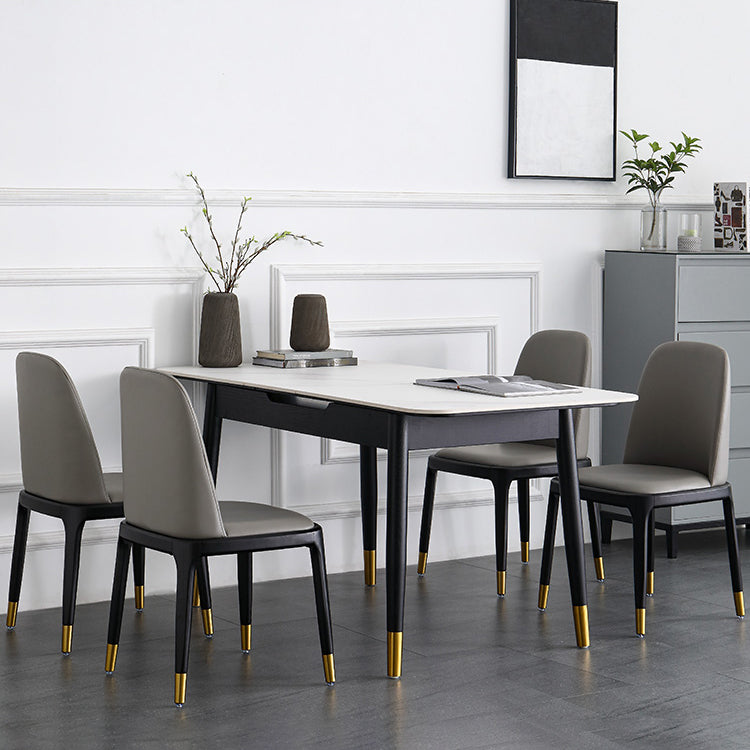 Minimalist Sintered Stone Extendable Dining Set Rectangle Shape White Dining Set for Kitchen