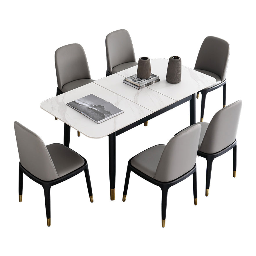 Minimalist Sintered Stone Extendable Dining Set Rectangle Shape White Dining Set for Kitchen