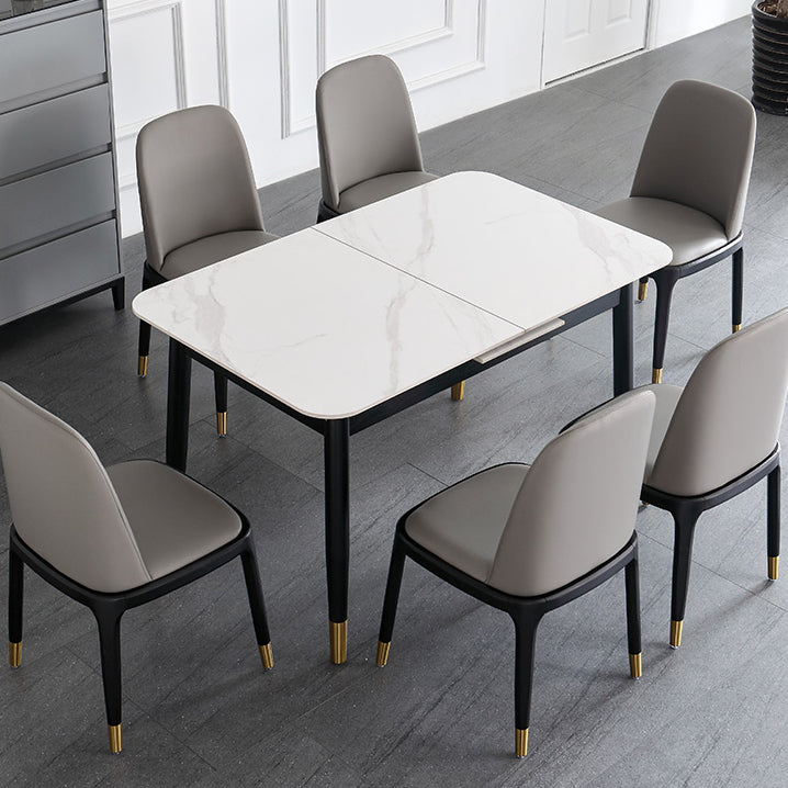 Minimalist Sintered Stone Extendable Dining Set Rectangle Shape White Dining Set for Kitchen