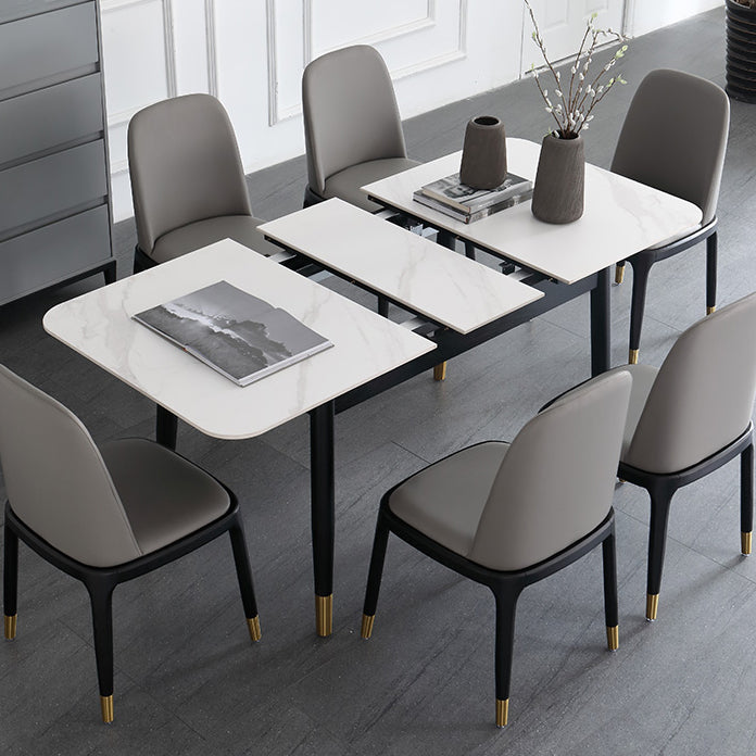 Minimalist Sintered Stone Extendable Dining Set Rectangle Shape White Dining Set for Kitchen