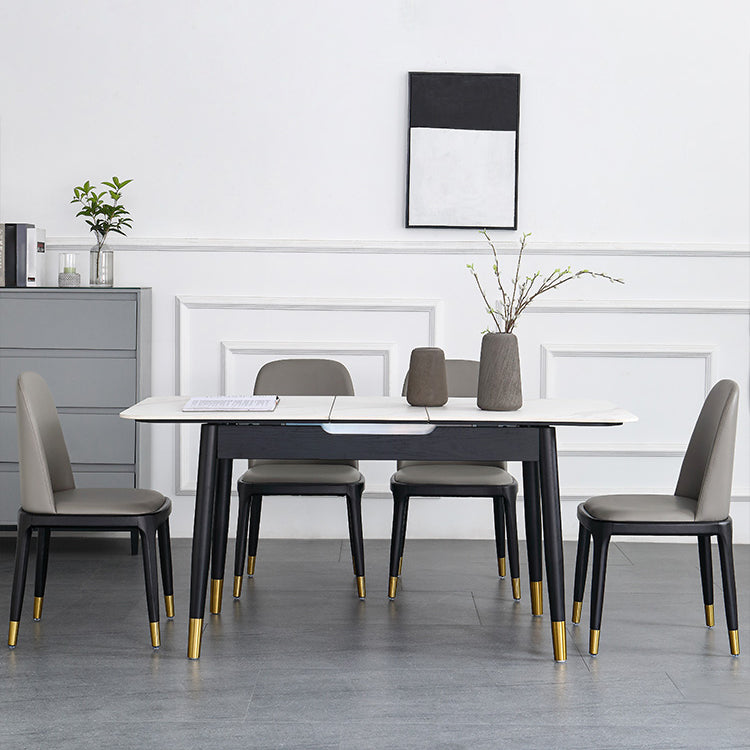 Minimalist Sintered Stone Extendable Dining Set Rectangle Shape White Dining Set for Kitchen
