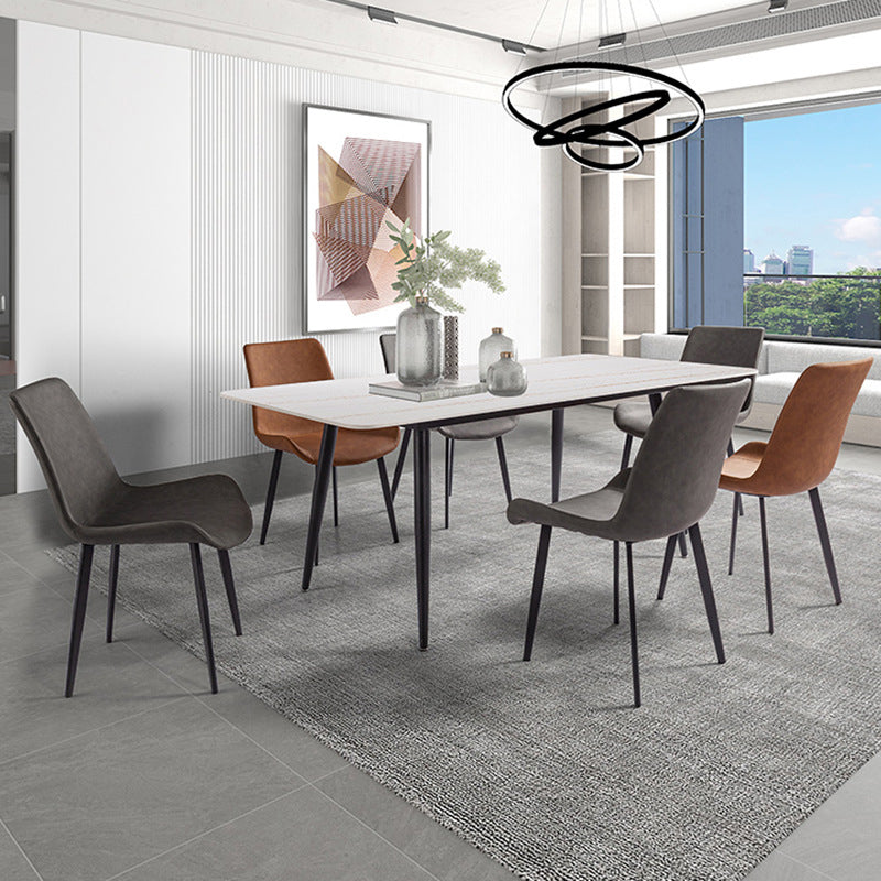 Minimalist Dining Table Set with Sintered Stone Dining Table and Upholstered Chairs