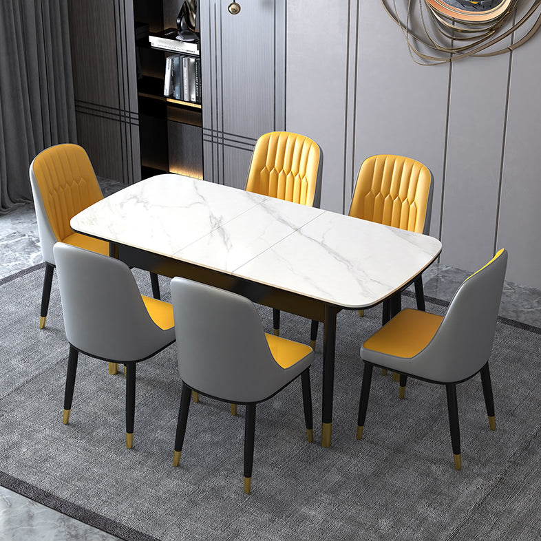 Contemporary Sintered Stone Top Extendable Dining Set Rectangle Kitchen Dining Set with 4 Legs Table