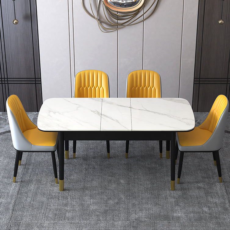 Contemporary Sintered Stone Top Extendable Dining Set Rectangle Kitchen Dining Set with 4 Legs Table