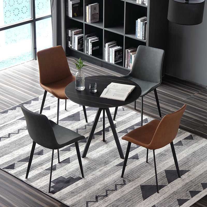 Modern Style Sintered Stone Dining Room Set Black Round Formal Dining Table Furniture