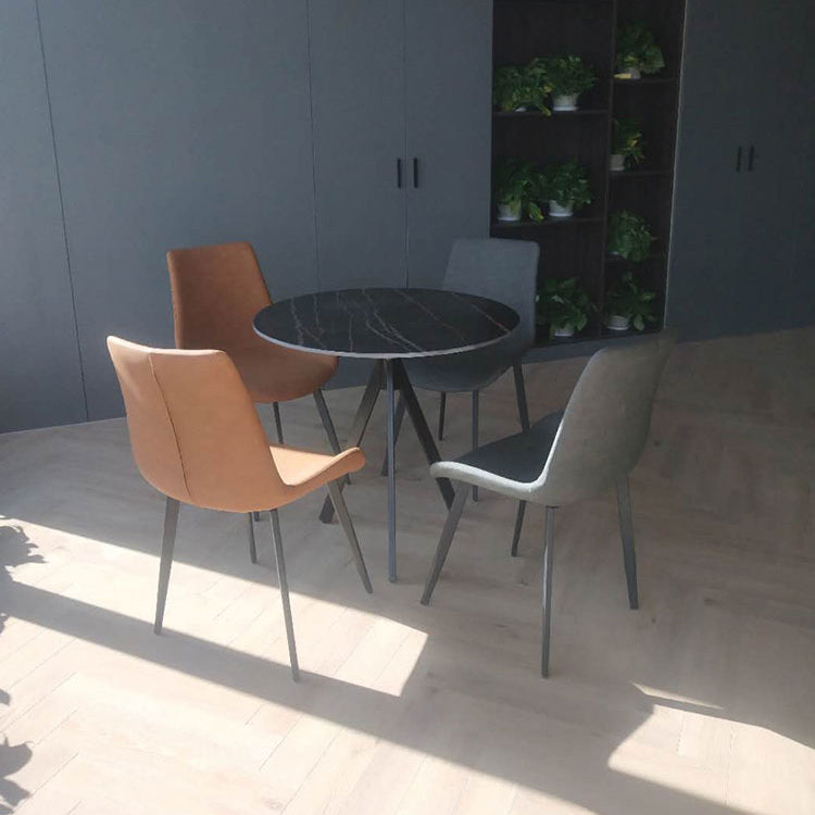 Modern Style Sintered Stone Dining Room Set Black Round Formal Dining Table Furniture