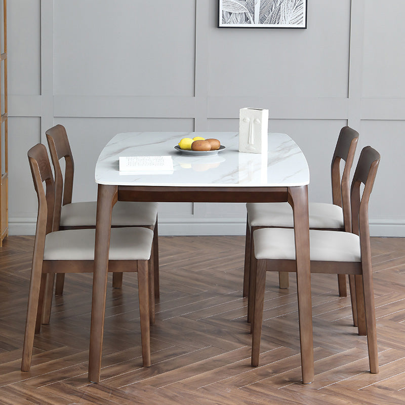 Contemporary Sintered Stone Standard Dining Set Rectangle Shape White Dining Set with 4 Legs Table
