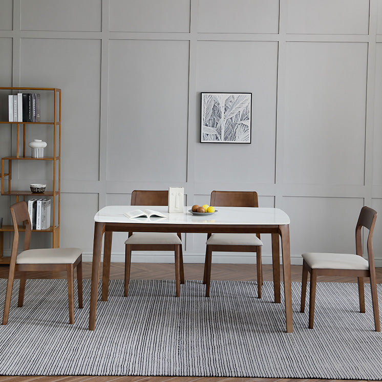 Contemporary Sintered Stone Standard Dining Set Rectangle Shape White Dining Set with 4 Legs Table