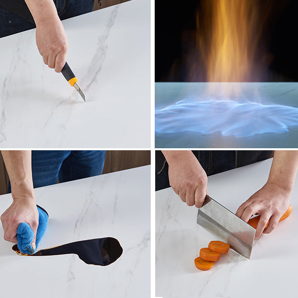 Contemporary Sintered Stone Standard Dining Set Rectangle Shape White Dining Set with 4 Legs Table